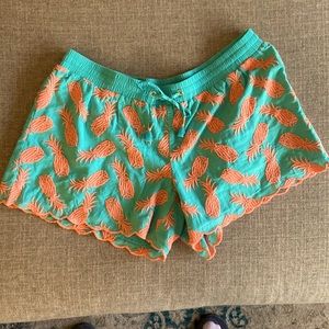 Teal and pink pineapple Lily elastic drawstring waist shorts. Lined for coverage